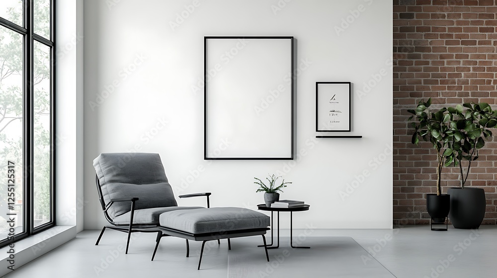 Modern Lounge Room with Empty Frames, Use Mockup Modern Lounge Room with Empty Frames, Use Mockup
