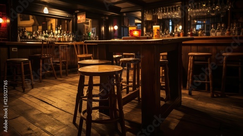 wooden table in bar photo