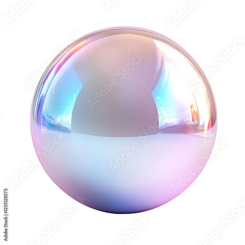 A spherical object with iridescent colors reflecting light, showcasing smooth contours and a glossy surface.