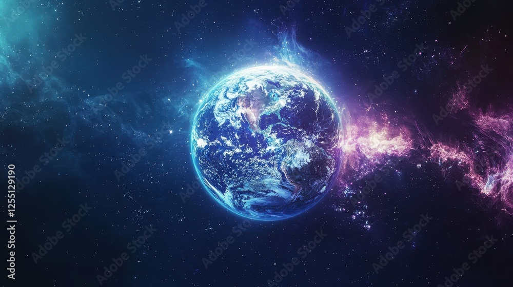 Ethereal Blue Planet Glowing Amidst Colorful Stars and Nebulae Ethereal Blue Planet Glowing Amidst Colorful Stars and Nebulae