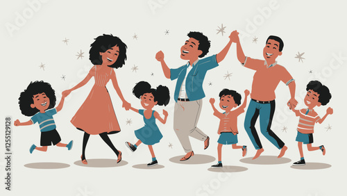 Joyful Family Bonding Together in a Cozy Living Room Cartoon Style    
