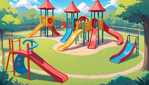 Wallpaper Mural Colorful Playground with Fun Slides Torontodigital.ca