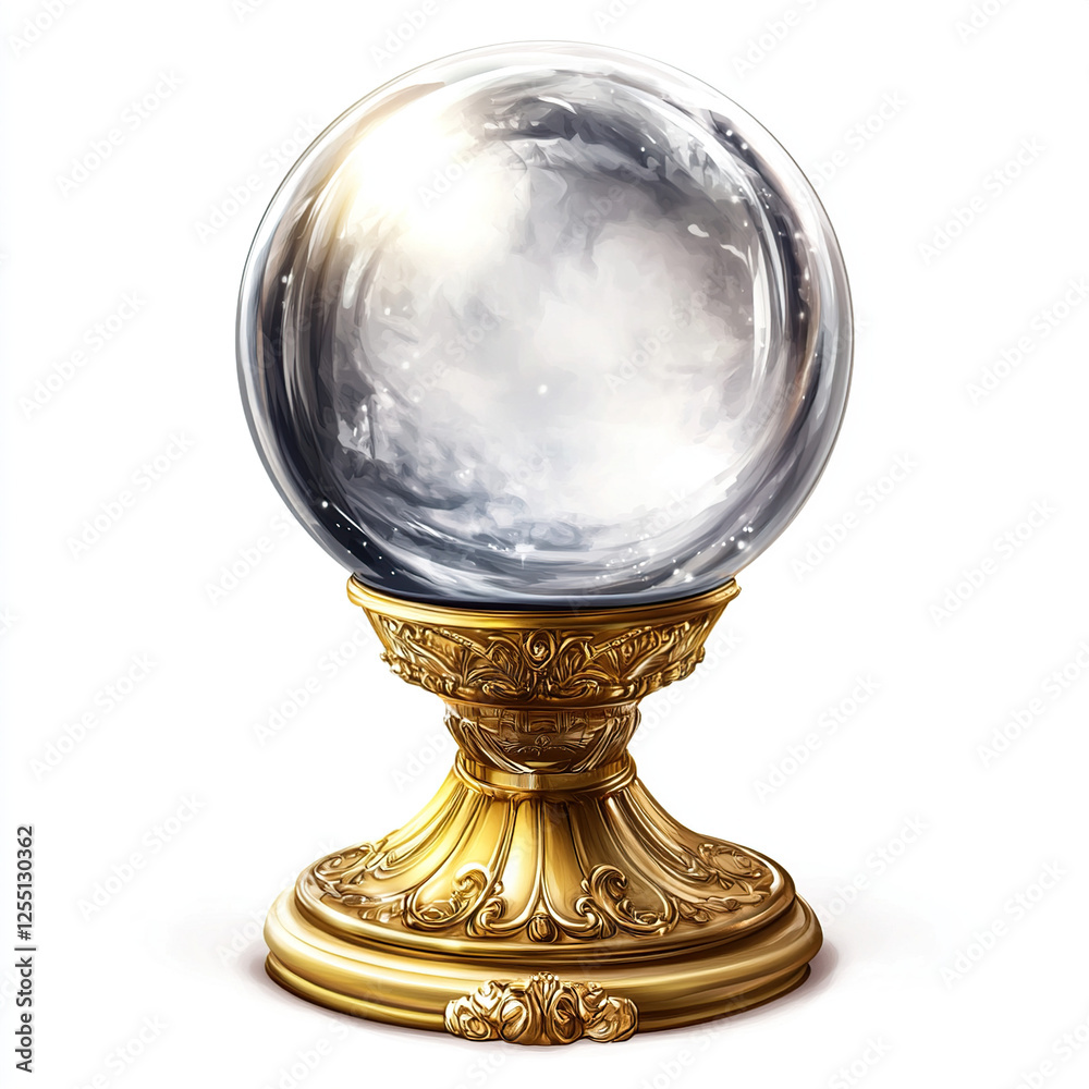 Mystic Crystal Ball on Ornate Golden Stand Mystic Crystal Ball on Ornate Golden Stand