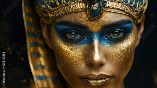 Majestic Egyptian Queen with Gold and Blue Makeup photo