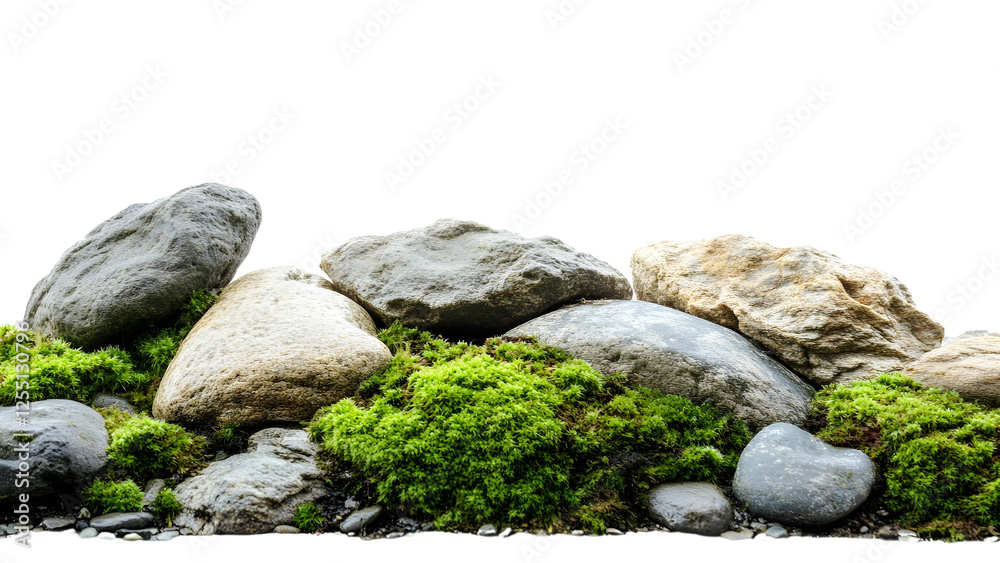 Nature background of stones and moss Isolated on a white background Nature background of stones and moss Isolated on a white background