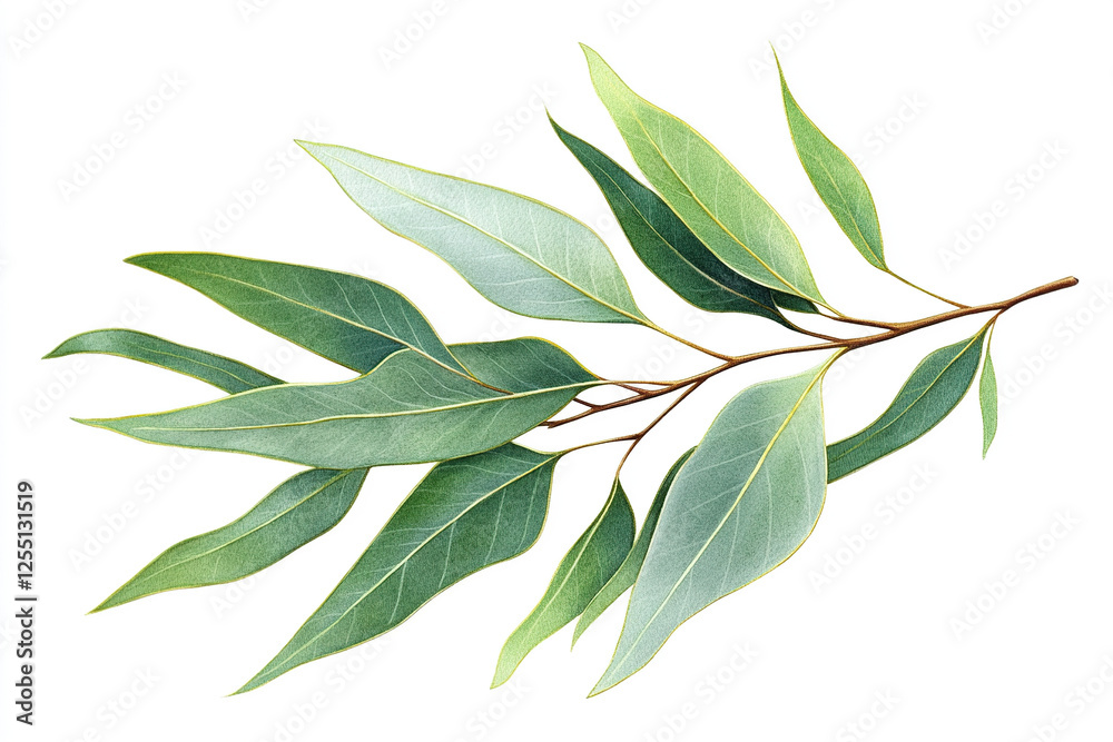 Fototapeta premium Watercolor Eucalyptus Leaves Illustration on White Background