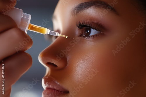 A detailed shot of a beauty professional applying a soothing serum to a young womanâ€™s face in a spa.