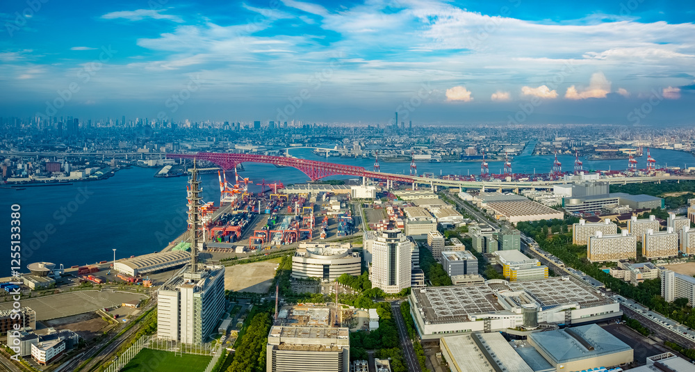 Fototapeta premium Osaka Bay Urban Cityscape at afternoon summer