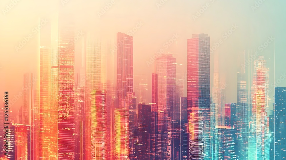 Surreal Cityscape with Skyscrapers and Coins Surreal Cityscape with Skyscrapers and Coins