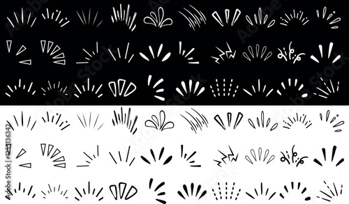 Abstract comic style line sparkles, bursts, and hand drawn shapes. Dynamic graphic elements for comics, manga, and design projects. minimalistic sparkle designs for creative and decorative purposes