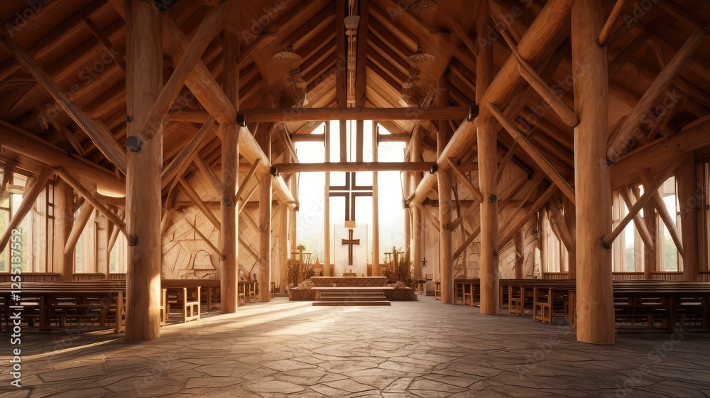 Fototapeta premium warm rustic wood cross church