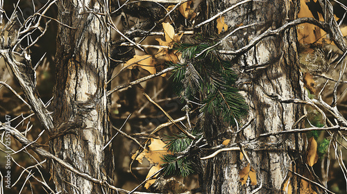 Real tree forest camouflage seamless pattern design pattern for hunting and military uniform. Hunting camouflag