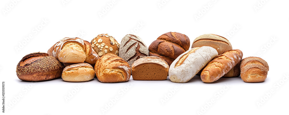 Fototapeta premium Variety of bread isolated on white, generated ai