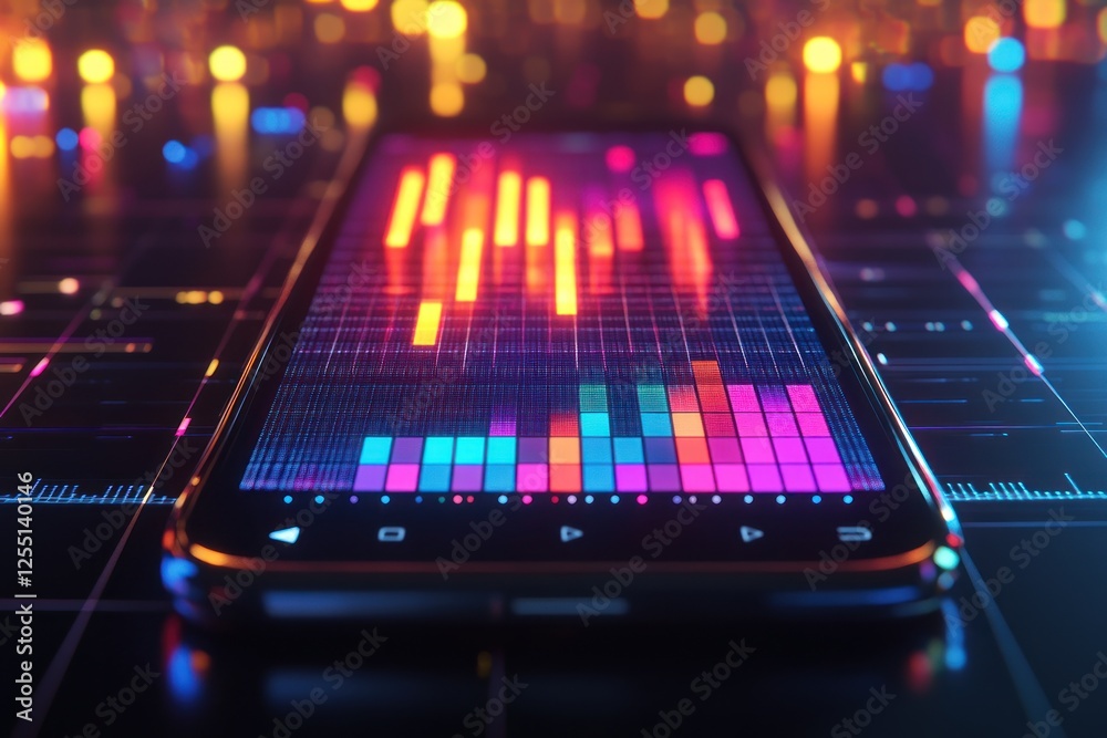 Obraz premium Vibrant Smartphone Music Visualizer: A Digital Symphony of Color and Sound
