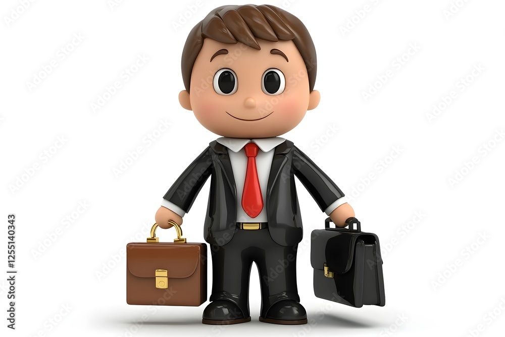 Cartoon Businessman in Suit Holding Briefcase on White Background Cartoon Businessman in Suit Holding Briefcase on White Background