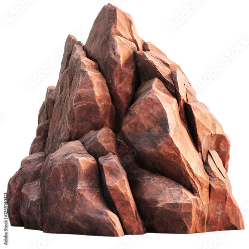 A group of large, steep ancient red rocks Isolated on a white background