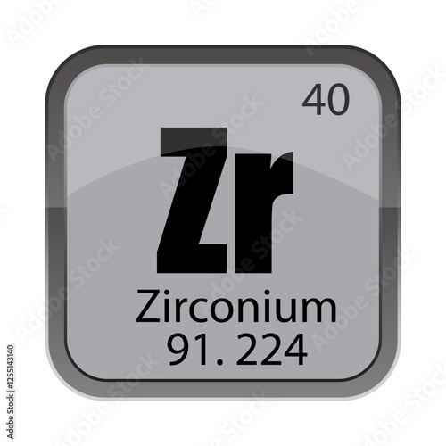 Zirconium element icon. Atomic number 40. Zr chemical symbol. Vector periodic block.