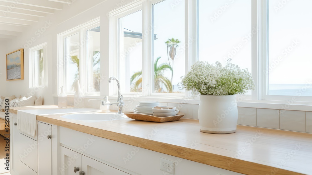 Fototapeta premium airy white wood counter