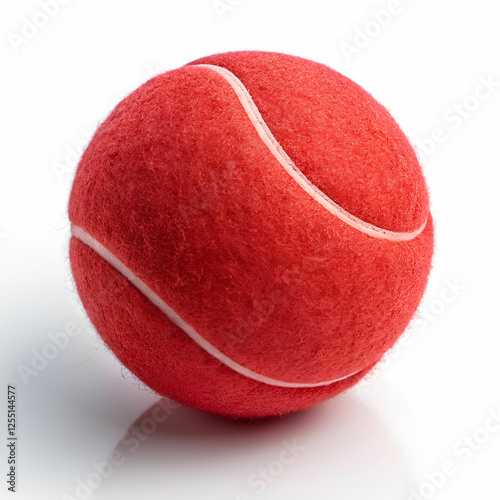 A high-resolution image of a bright red tennis ball.