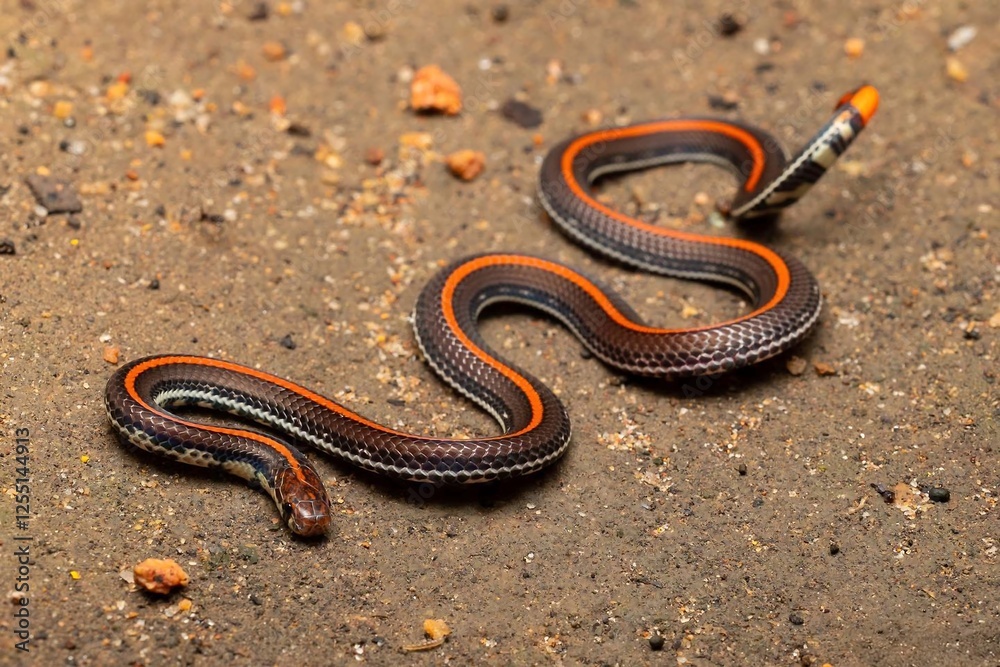 Colorful Snake Slithering on Ground Surface Colorful Snake Slithering on Ground Surface