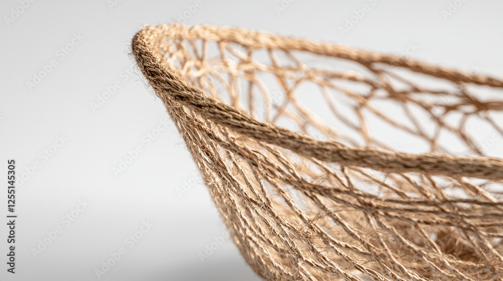 Obraz premium Intricately Woven Beige Twine Basket Showcasing Natural Fiber Texture