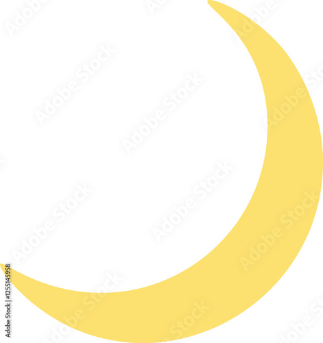 Simple vector illustration of a crescent moon shining bright in a clear night sky, perfect for projects related to astronomy, night, and the lunar cycle