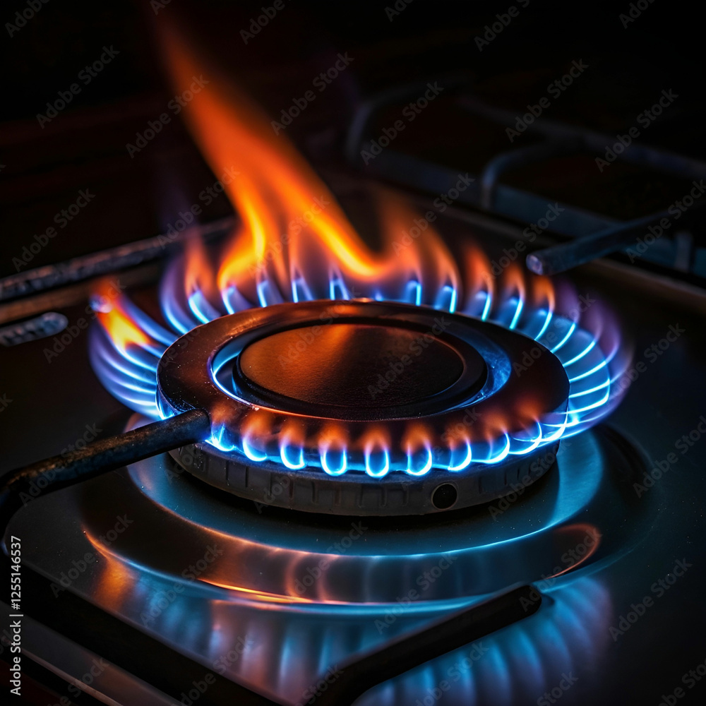 A long exposure shot of a gas stove burner capturing the glowing flames.