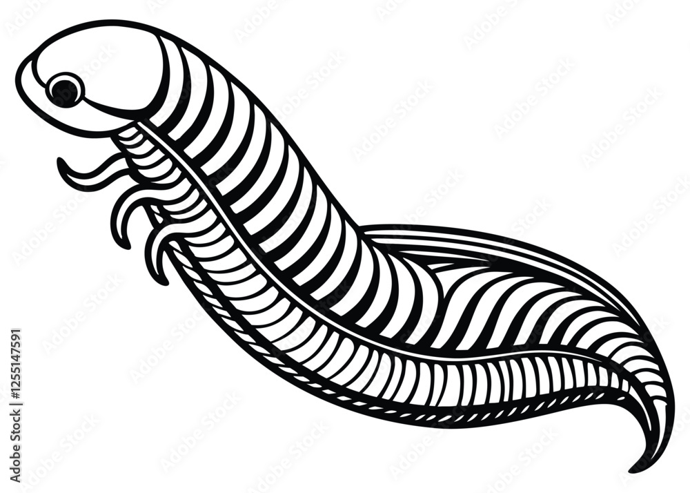 Silhouette of leech isolated on a white background