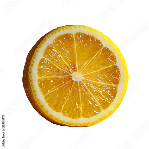 Translucent Lemon Slice on Yellow Background, Vibrant Citrus Fruit, Isolated