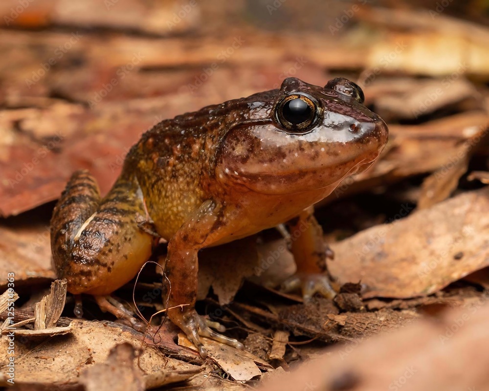 Fototapeta premium Close-Up of a Frog on Fallen Leaves
