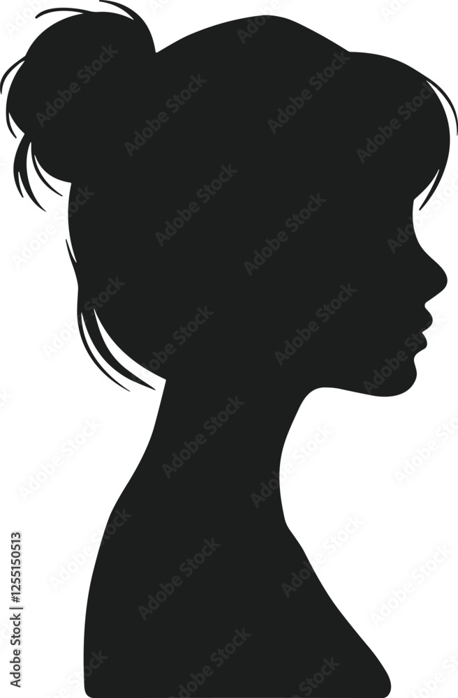 Elegant Woman Profile Silhouette with Messy Bun Hairstyle – Vector Illustration Elegant Woman Profile Silhouette with Messy Bun Hairstyle – Vector Illustration