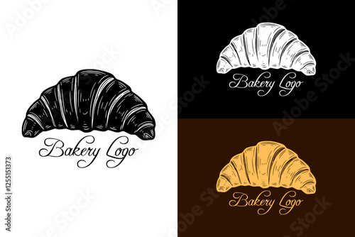 silhouette of croissant with flaky layers, bakery logo, cake shop, puffs, cookie shop, cupcake, food blog, food vlog, restaurant, breakfast, lunch, cuisine, vector, abstract, illustration, logo