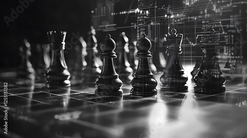 Wallpaper Mural Strategic Game: Chess Pieces and Financial Data Overlay Torontodigital.ca