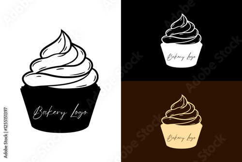 cupcake with layers, cream, cake shop, bakery logo, cookie shop, soft cake, sweet, dessert, coffee shop, fresh cake, food blog, restaurant, sweet dish, vector, abstract, logo