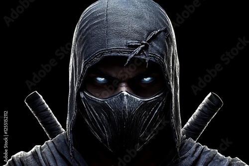 A somber portrayal of a ninja, embodying stealth and secrecy. photo