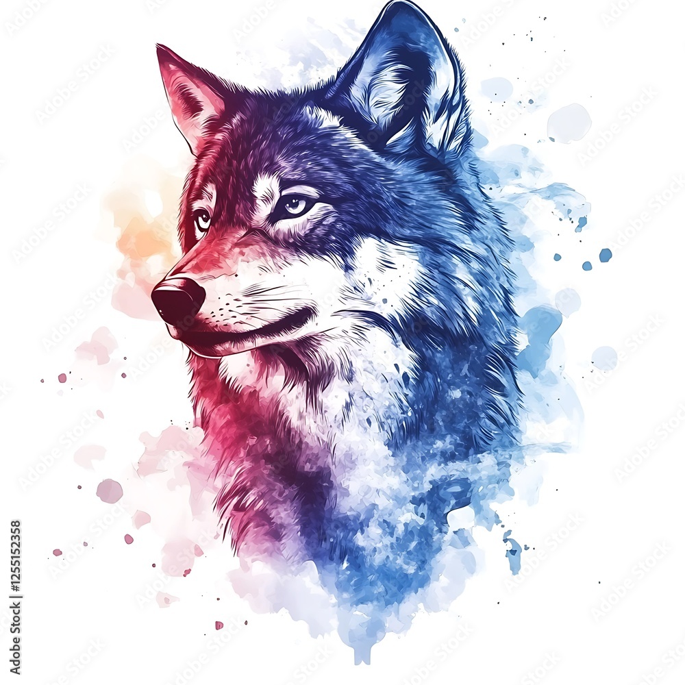 Naklejka premium Artistic wolf portrait with vibrant color splash