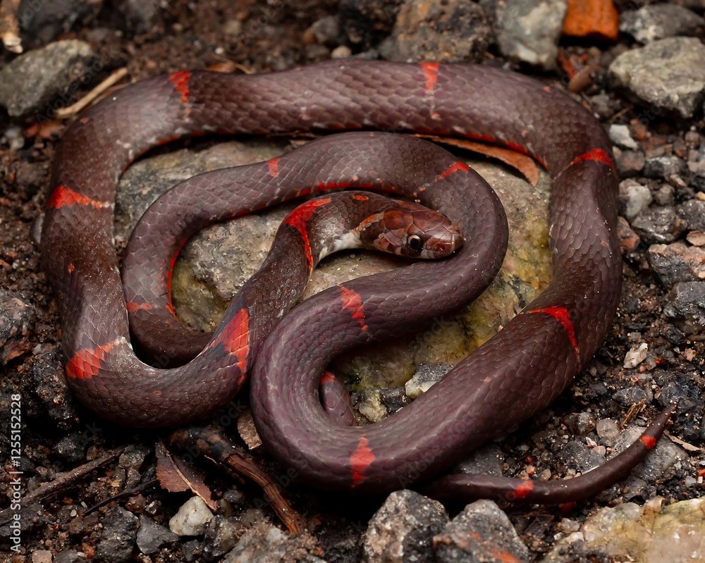 Obraz premium Colorful Snake Coiling on Rocky Ground