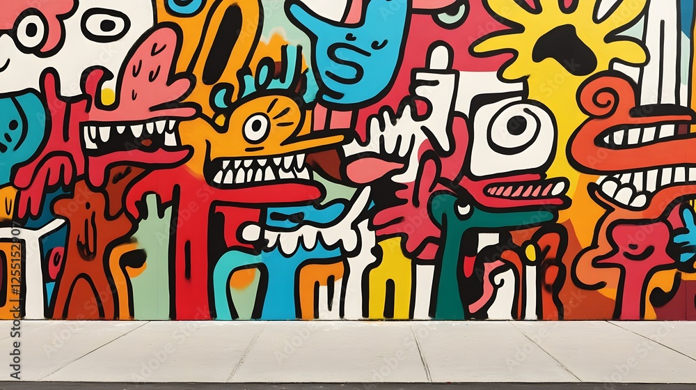 Fototapeta premium Colorful Urban Mural Displaying Abstract Characters and Expressions