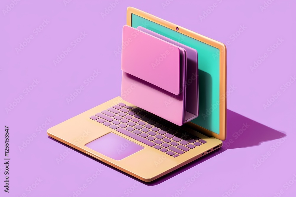 Contemporary digital art featuring a laptop and document folder. Contemporary digital art featuring a laptop and document folder.
