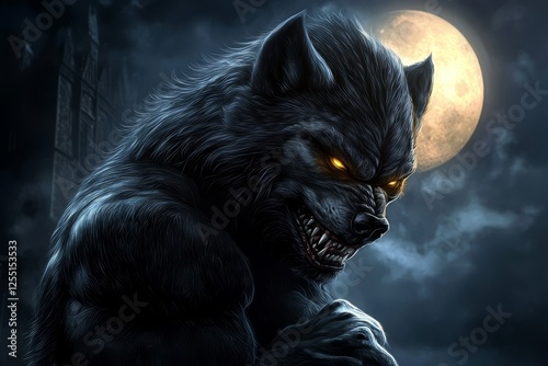 Frightening werewolf character art displayed in a digital format. photo