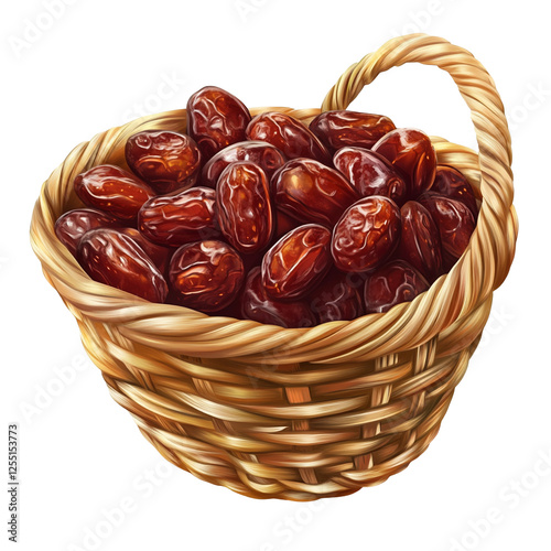 Handwoven Basket Filled with Plump Juicy Dates on a Transparent Background – High-Quality Stock Image for Ramadan and Natural Food Themes