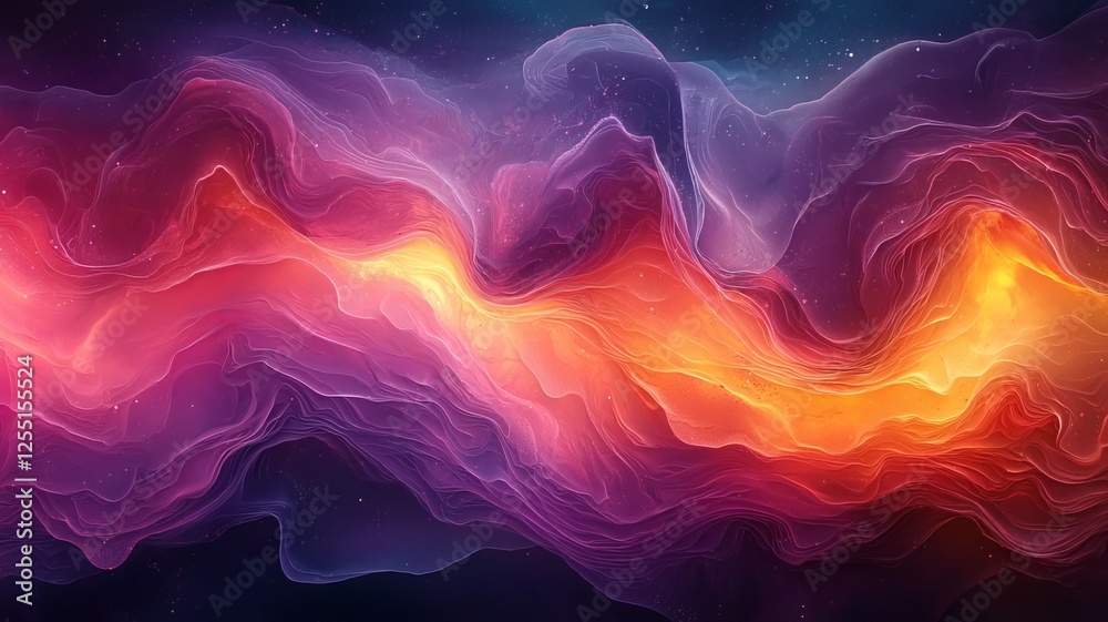 Fototapeta premium Vibrant abstract waves of purple and orange fluid, creating a dynamic and captivating visual perfect for modern design and creative projects.