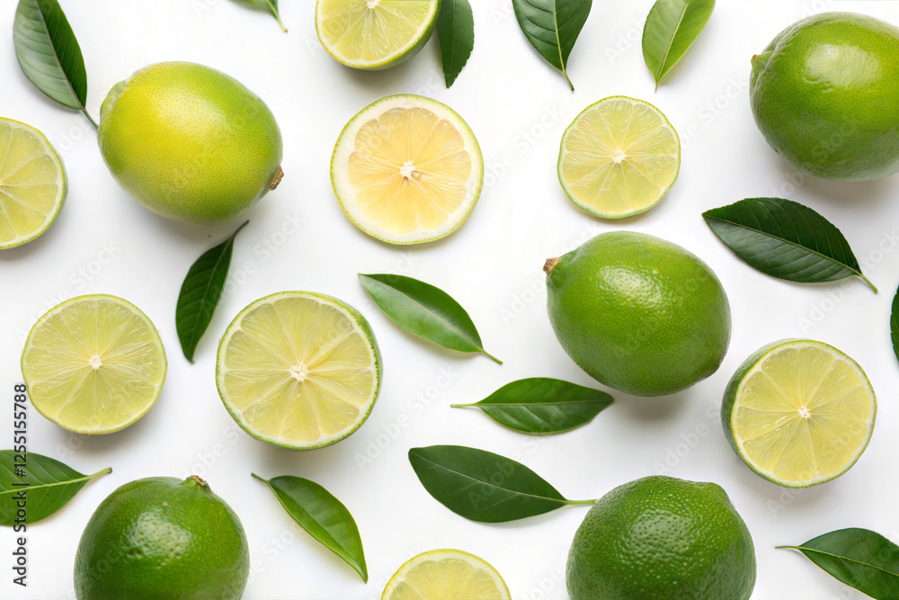 Fresh limes with green leaves Fresh limes with green leaves