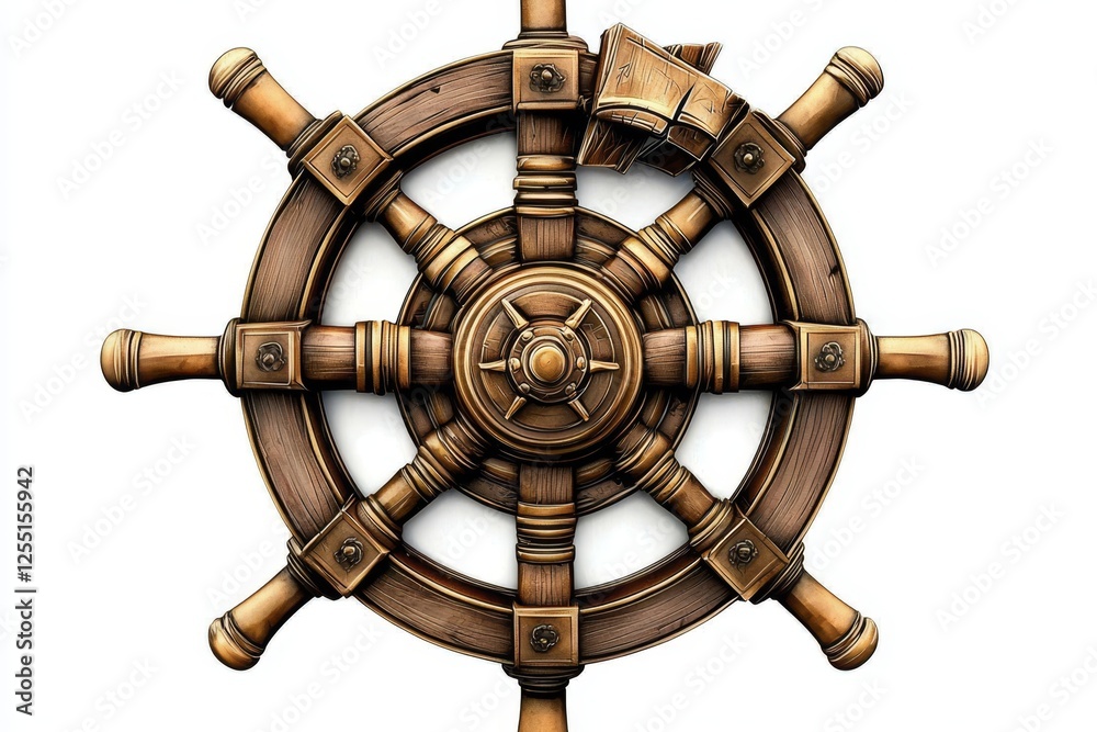 Obraz premium Vintage illustration of a wooden helm from a pirate ship.