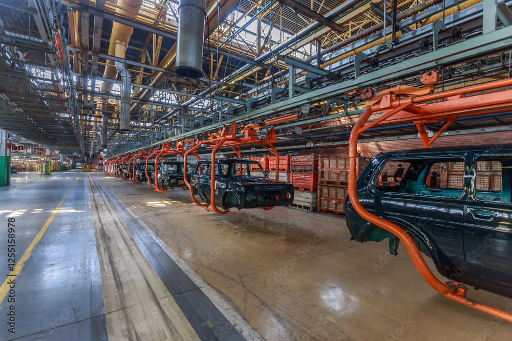 Fototapeta premium Workshop of a large and modern automobile plant.