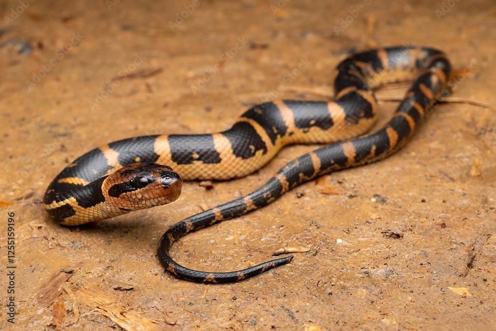 Fototapeta premium Snake on Ground with Unique Pattern and Colors