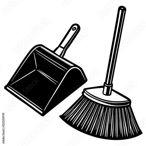 brush and dustpan isolated on a white background vector art illustration