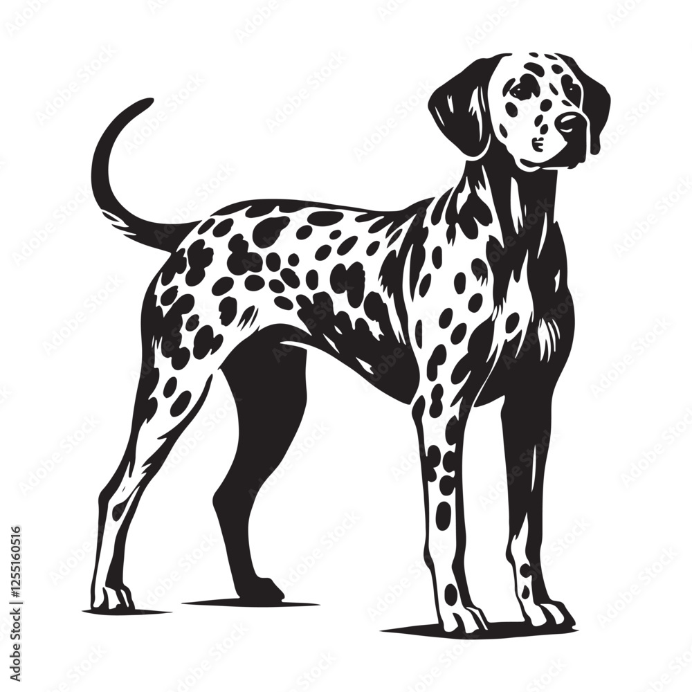 Dalmatian silhouette featuring sharp and clean contours - Dalmatian illustration - minimal Dalmatian vector - dog silhouette
Dalmatian silhouette featuring sharp and clean contours - Dalmatian illustration - minimal Dalmatian vector - dog silhouette