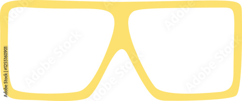 Stylish yellow sunglasses with a thick frame and transparent lenses represent a trendy summer fashion accessory, adding a touch of coolness and protecting eyes from the sun