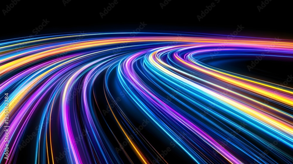 Naklejka premium Colorful Light Trails in Motion on a Dark Background for Abstract Art
